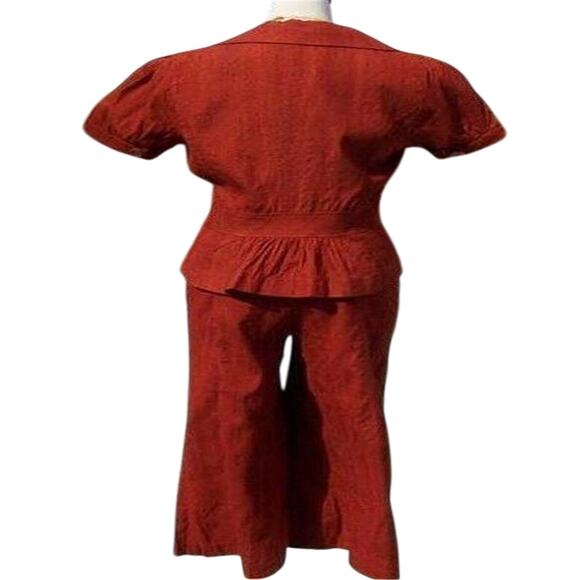 Cache Rust 100% Raw Silk Removable Self Belt Crop Pant New NWT Linen Feel $108 - Picture 9 of 12